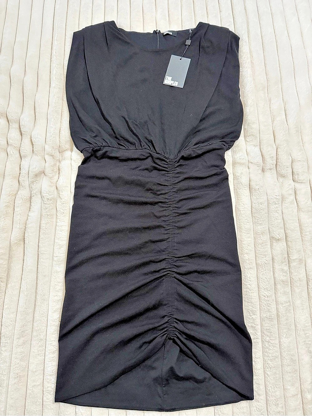 The Kooples Ruched  Dress with Padded Shoulders Black medium
